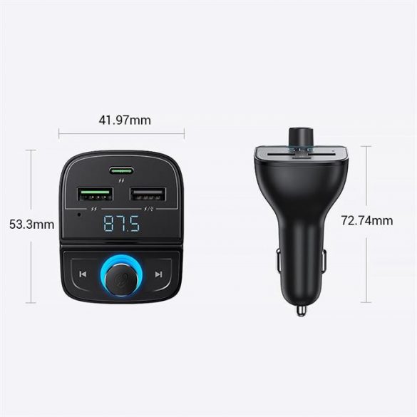 Ugreen Transmițător FM Bluetooth 5.0 încărcător auto MP3 3x USB TF micro SD 4,8 A negru (CD229)