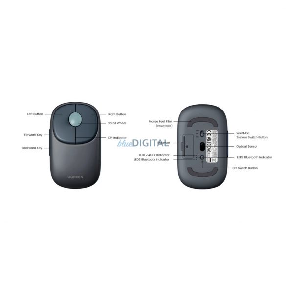 Mouse fără fir Ugreen MU102 FUN+ Bluetooth / 2,4 GHz - negru