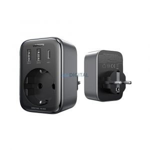 Încărcător de perete 30W (2xUSB/USB C/AC) / adaptor EU - EU 13A Ugreen CD314 - negru