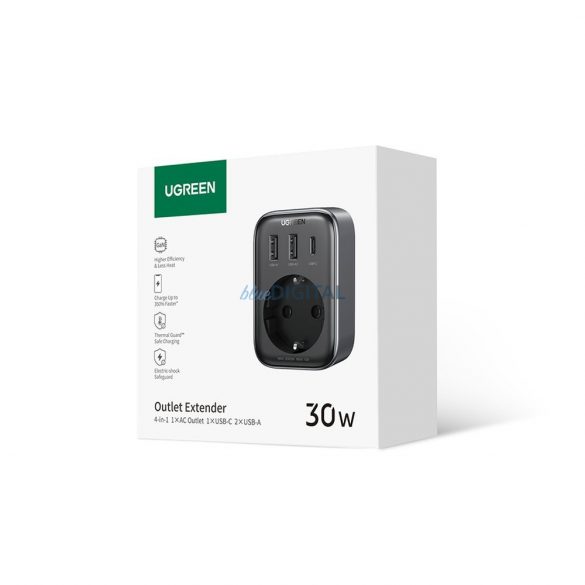 Încărcător de perete 30W (2xUSB/USB C/AC) / adaptor EU - EU 13A Ugreen CD314 - negru