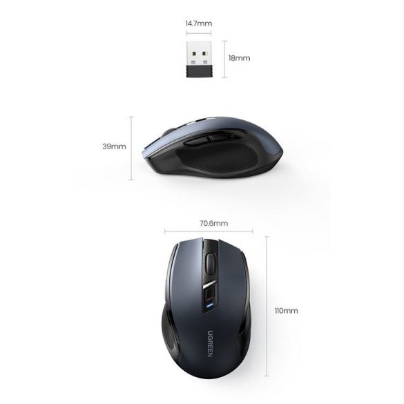 Ugreen mouse optic fără fir USB 2.4GHz / Bluetooth 5.0 4000 DPI negru (MU006)