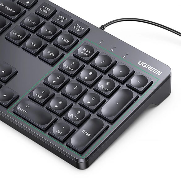 Tastatură Ugreen KU004 90875 cu fir de 1,5 m pentru Windows / MacOS - neagră