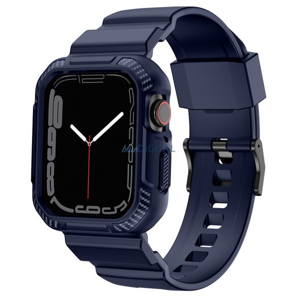 Husă blindată Kingxbar CYF106 2in1 pentru Apple Watch SE, 9, 8, 7, 6, 5, 4, 3, 2, 1 (41, 40, 38 mm) cu curea albastră