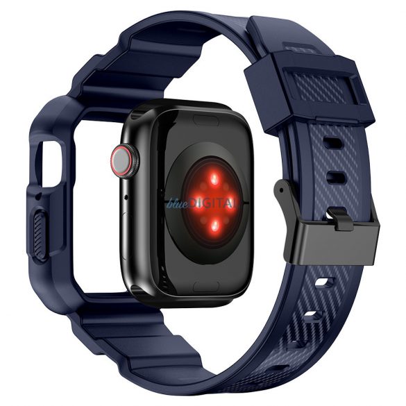 Husă blindată Kingxbar CYF106 2in1 pentru Apple Watch SE, 9, 8, 7, 6, 5, 4, 3, 2, 1 (41, 40, 38 mm) cu curea albastră