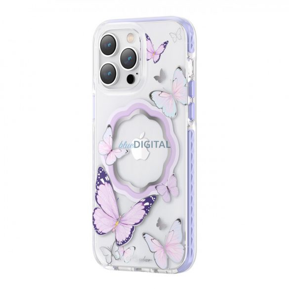 Husă magnetică Kingxbar Butterfly Series pentru iPhone 14 Plus MagSafe decorată cu o imprimare de fluturi mov