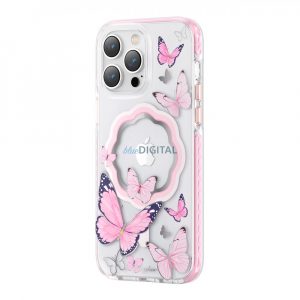 Husă magnetică Kingxbar Butterfly Series pentru iPhone 14 Plus MagSafe decorată cu imprimeu de fluturi roz