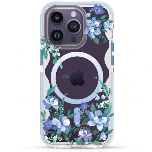 Husa magnetica Kingxbar Flora Series pentru iPhone 14 Plus MagSafe decorata cu imprimeu cu flori de orhidee