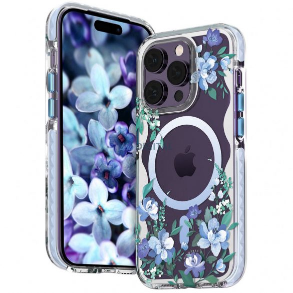 Husa magnetica Kingxbar Flora Series pentru iPhone 14 Plus MagSafe decorata cu imprimeu cu flori de orhidee