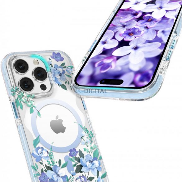 Husa magnetica Kingxbar Flora Series pentru iPhone 14 Plus MagSafe decorata cu imprimeu cu flori de orhidee