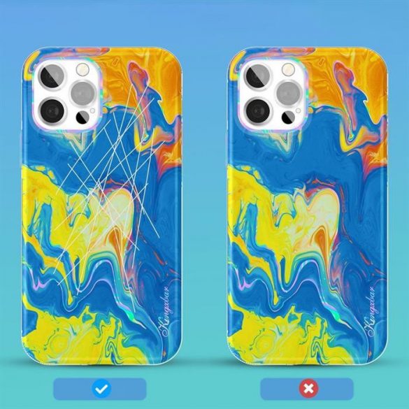 Husa color Kingxbar Watercolor Series pentru iPhone 12 Pro / iPhone 12 galbenalbastru