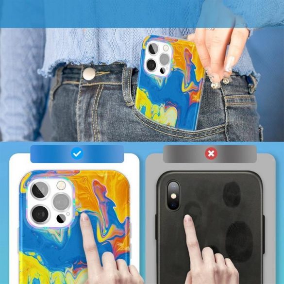 Husa color Kingxbar Watercolor Series pentru iPhone 12 Pro / iPhone 12 galbenalbastru