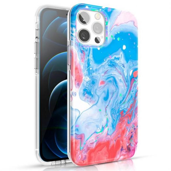 Husă color Kingxbar Watercolor Series pentru iPhone 12 Pro Max Albastru-roz