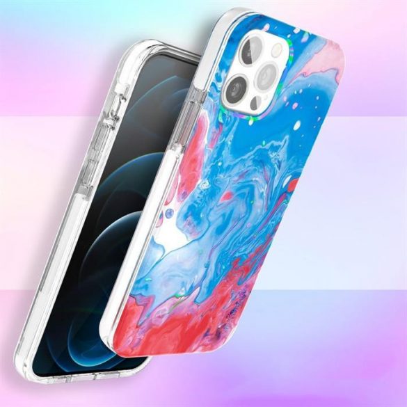 Husă color Kingxbar Watercolor Series pentru iPhone 12 Pro Max Albastru-roz