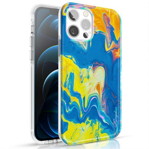 Husă color Kingxbar Watercolor Series pentru iPhone 12 Pro Max galbenalbastru