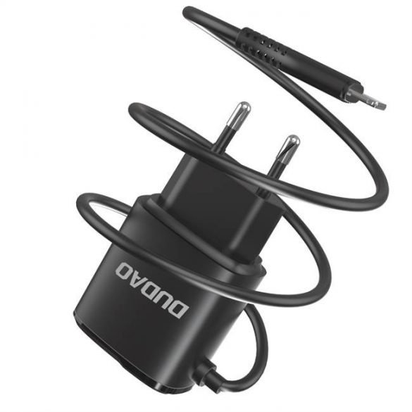 Dudao 2x încărcător de perete USB încorporat cablu Lightning negru (A2ProL negru)