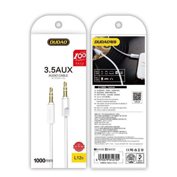 Dudao AUX mini mufă 3,5 mm cablu 2m 3 poli alb stereo (L12S alb)