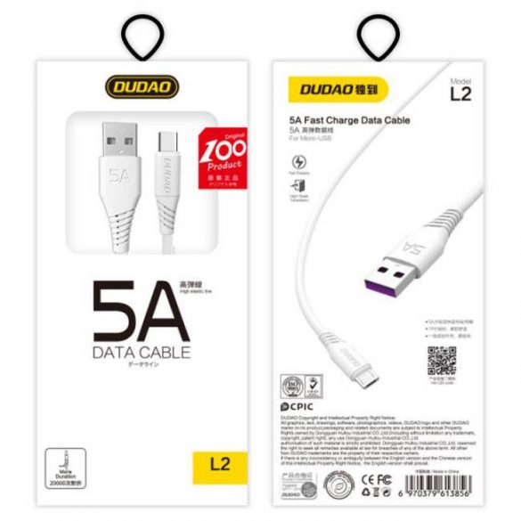 Dudao USB / tip-c USB FASST încărcare cablu de date 5A 1m alb (L2T 1m alb)