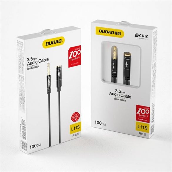 Dudao 4-pole 3,5 mm mini jack AUX 1m cablu argintiu