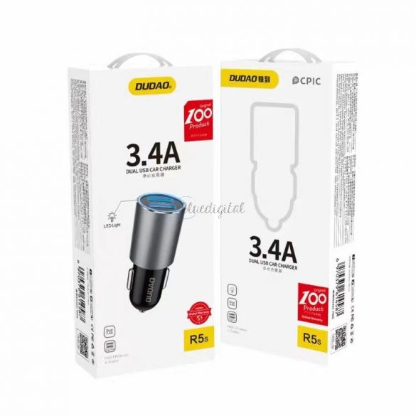 Dudao încărcător auto 2x USB 3.4A gri (R5s gri)