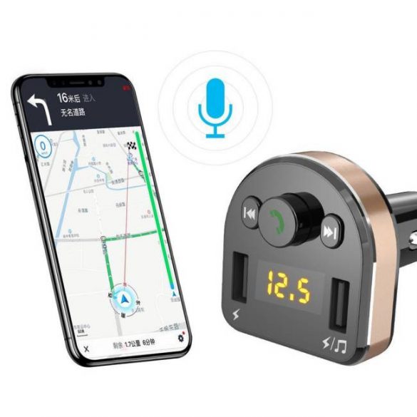 Dudao Bluetooth FM Transmițător MP3 Încărcător auto 2 USB 3.4A negru (R2Pro negru)