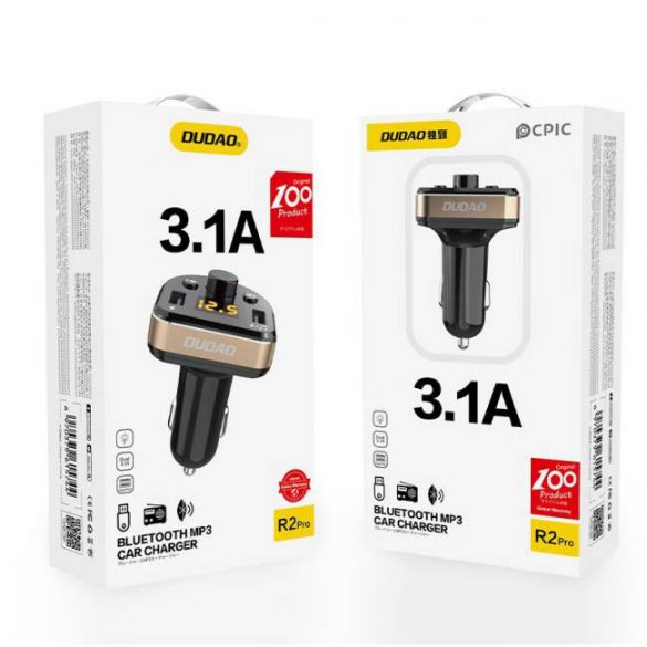 Dudao Bluetooth FM Transmițător MP3 Încărcător auto 2 USB 3.4A negru (R2Pro negru)