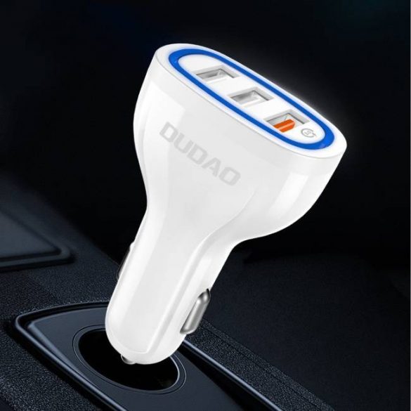 Dudao încărcător auto universal 3x USB Quick Charge 3.0 QC3.0 2.4a 18W alb (R7S alb)