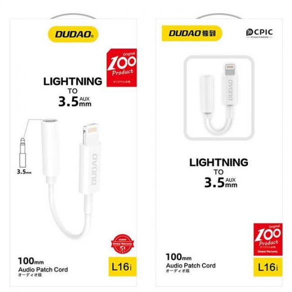 Dudao adaptor pentru mufa telefonului Lightning la mufa pentru căști 3,5 mm (placă de bază) alb (L16I alb)