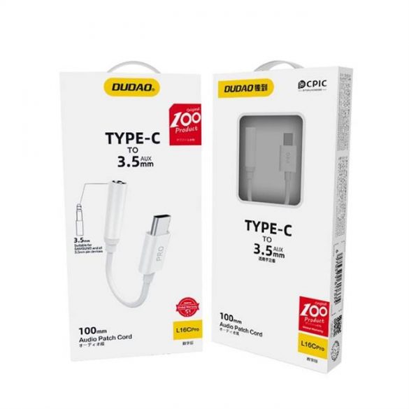 Adaptor Dudao Phone Tokter Type-c Mufă pentru căști USB 3,5 mm (femă) Alb (L16CPro alb)