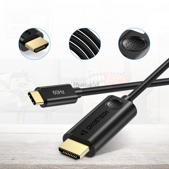 Cablu adaptor unidirecțional Choetech Adaptor USB tip C (mascul) la HDMI 2.0 (masculin) 4K 60Hz 1.8m negru (CH0019)