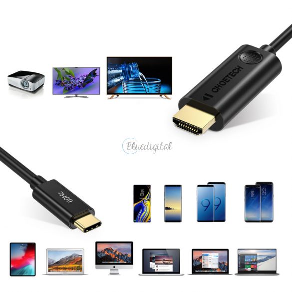 Cablu adaptor unidirecțional Choetech Adaptor USB tip C (mascul) la HDMI 2.0 (masculin) 4K 60Hz 1.8m negru (CH0019)