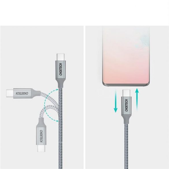 Choetech USB Tip C - Cablu USB Tip C 5A 100 W Power Delivery 480 Mbps 1,8 m gri (XCC-1002-GY)