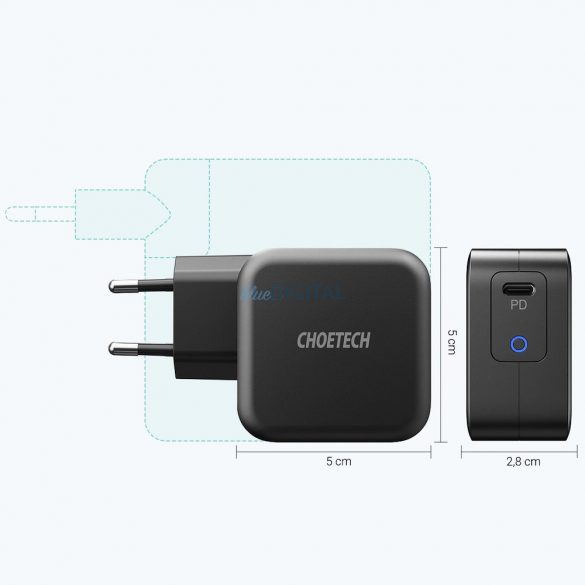 Choetech Q6006 încărcător de rețea cu 1x-USB-C conexiune GaN 61W PD - negru