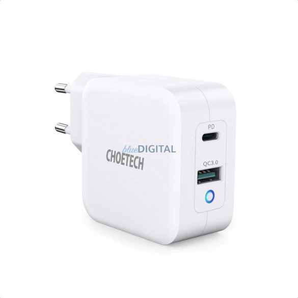 Choetech PD8002 încărcător de rețea cu 1xUSB-A și 1x-USB-C conexiune GaN QC3.0 65W 3.25A - alb