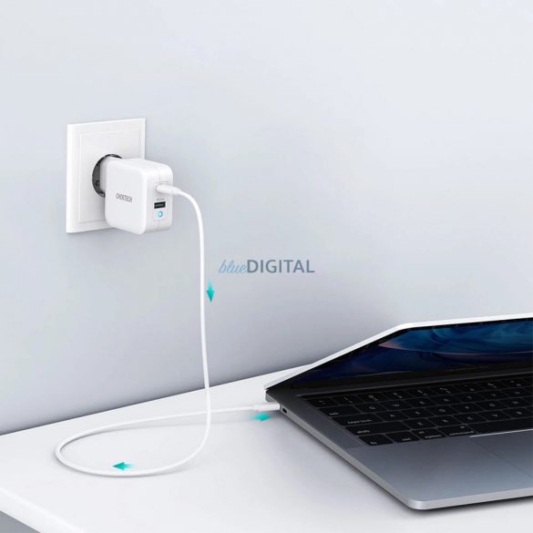 Choetech PD8002 încărcător de rețea cu 1xUSB-A și 1x-USB-C conexiune GaN QC3.0 65W 3.25A - alb