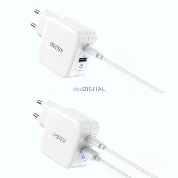 Choetech PD8002 încărcător de rețea cu 1xUSB-A și 1x-USB-C conexiune GaN QC3.0 65W 3.25A - alb