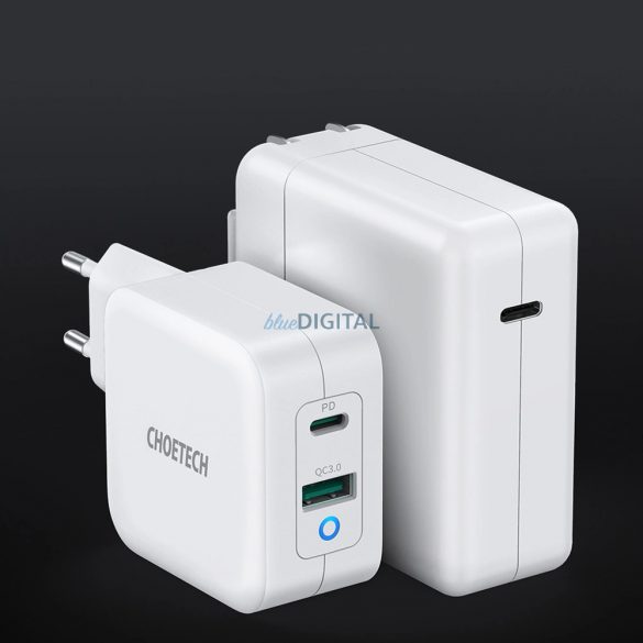 Choetech PD8002 încărcător de rețea cu 1xUSB-A și 1x-USB-C conexiune GaN QC3.0 65W 3.25A - alb