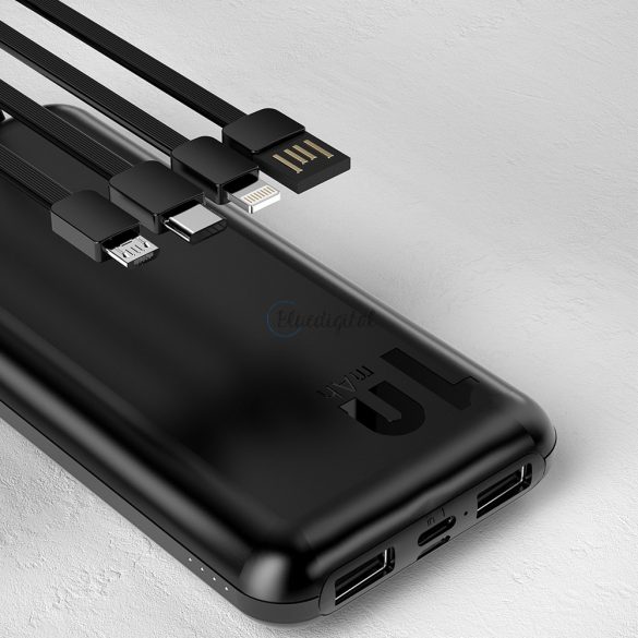 Dudao K6Pro Universal 10000mAh Power Bank cu cablu USB, USB tip C, Lightning negru (K6Pro-negru)