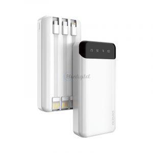 Dudao powerbank încăpător cu 3 cabluri încorporate 20000mAh USB tip C + micro USB + Lightning alb (Dudao K6Pro +)