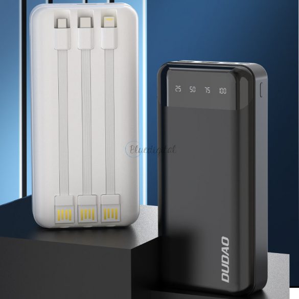 Dudao powerbank încăpător cu 3 cabluri încorporate 20000mAh USB tip C + micro USB + Lightning alb (Dudao K6Pro +)