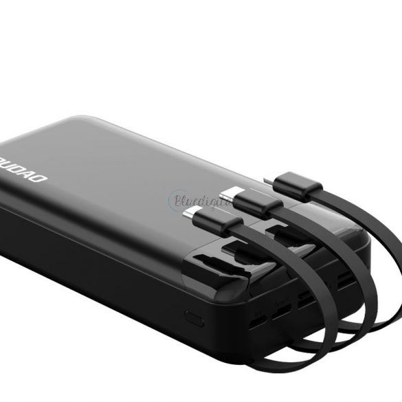 Dudao bancă de putere capabilă cu 3 cabluri și afișaj de putere 20000mAh USB tip C + micro USB + Lightning negru (Dudao K6Pro+)