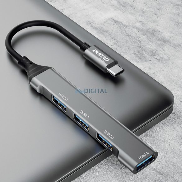 Dudao HUB 4in1 USB-C - 4x USB-A (3 x USB2.0 / USB3.0) 6.3cm negru (A16T)