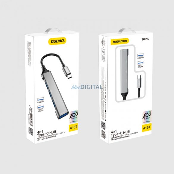 Dudao HUB 4in1 USB-C - 4x USB-A (3 x USB2.0 / USB3.0) 6.3cm negru (A16T)