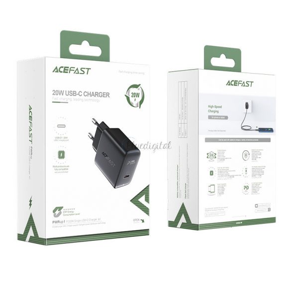 Încărcător rapid Acefast USB tip C 20W Power Delivery negru (A1 EU negru)