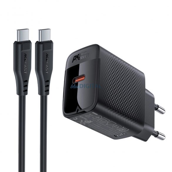 Acefast A82 Încărcător AC cu 1 conector USB-C și cablu Type-C - Type-C PD 20W - negru