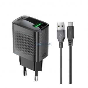 Acefast A90 Încărcător AC cu conexiune 1xUSB-A și conexiune USB-A - Type-C GaN QC 18W - negru