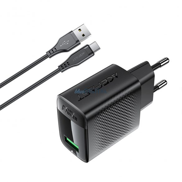 Acefast A90 Încărcător AC cu conexiune 1xUSB-A și conexiune USB-A - Type-C GaN QC 18W - negru