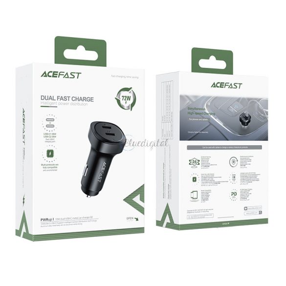 Încărcător auto Acefast 72W, 2x USB tip C, PPS, Power Delivery, Quick Charge 3.0, AFC, FCP negru (B2 negru)