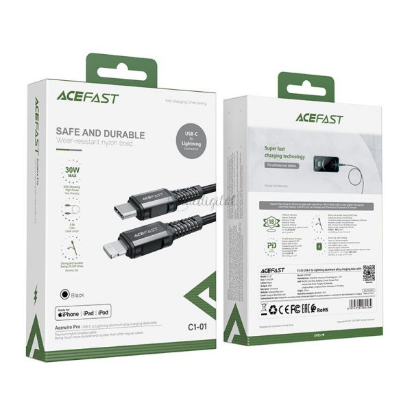 Cablu Acefast MFI USB tip C - Lightning 1,2 m, 30 W, 3 A negru (C1-01 negru)