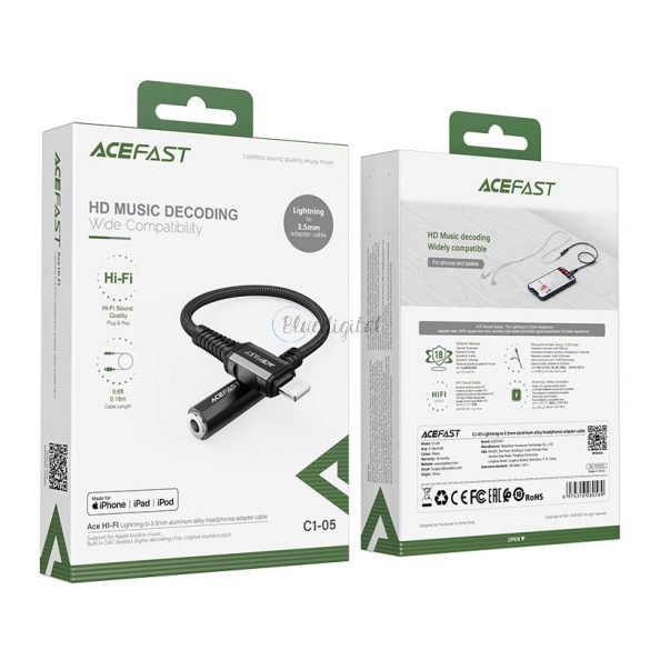 Cablu audio Acefast MFI Lightning - mini mufă de 3,5 mm (femă) 18 cm, AUX negru (C1-05 negru)