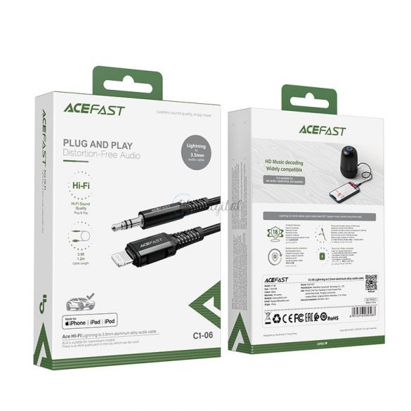 Cablu audio Acefast MFI Lightning - mini mufă de 3,5 mm (mascul) 1,2 m, AUX negru (C1-06 negru)